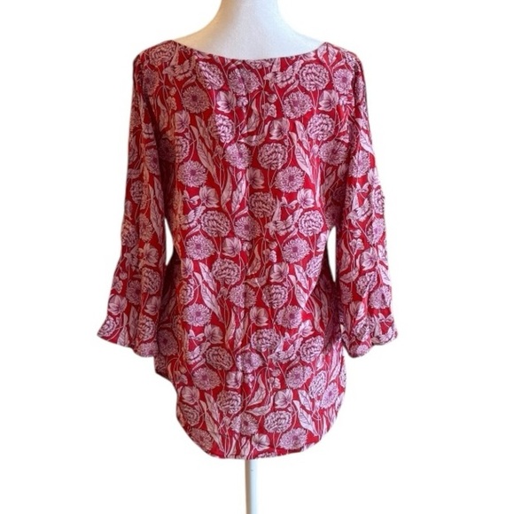 Ecru Red Floral Print Boho Blouse Top Women’s Size Small - Picture 5 of 7